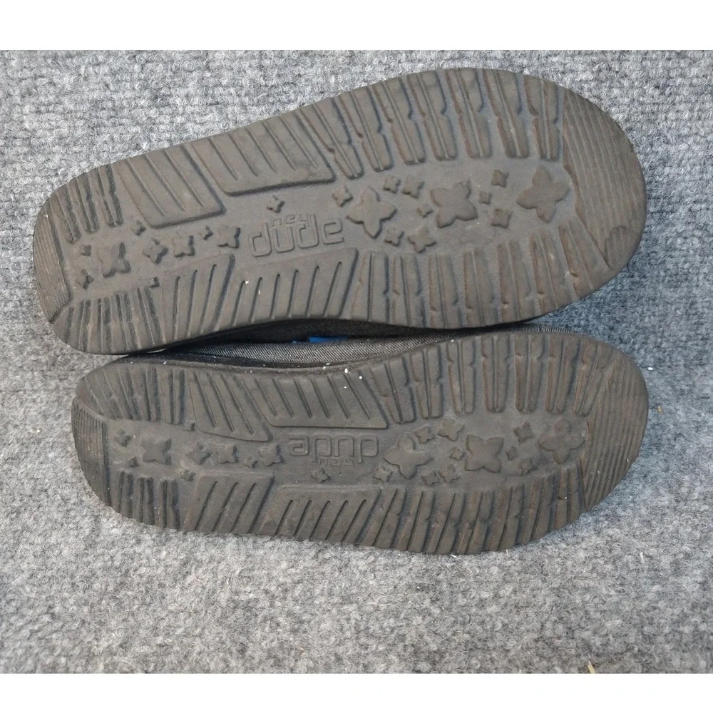 Hey Dude Wally Loafers Kids Size 2 Charcoal Grey Canvas Speckled Sole Slip On